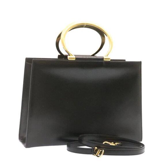 CELINE Hand Bag 2way Black Gold Tone Auth am354bV - Picture 1 of 14